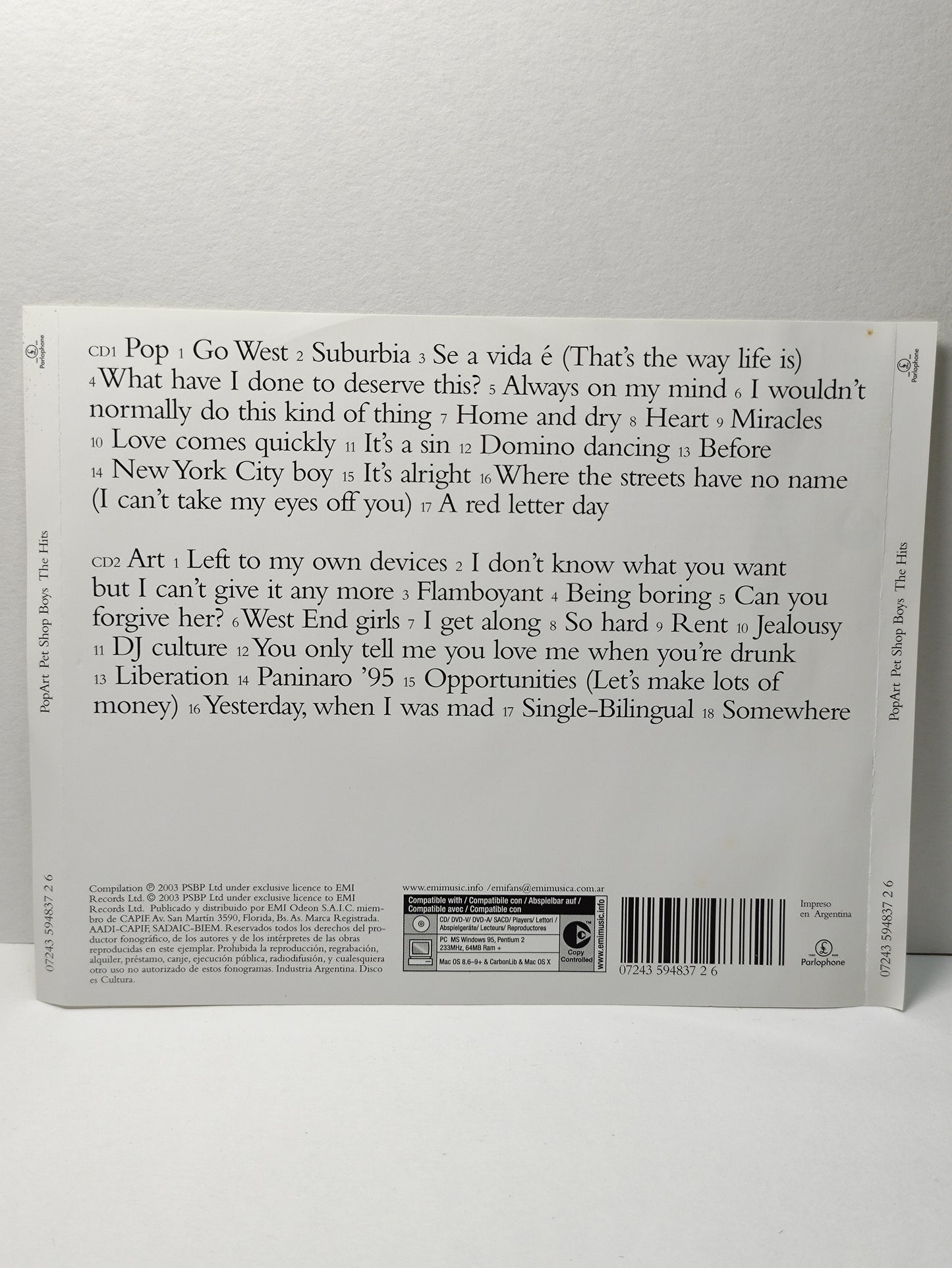 AMM25 PET SHOP BOYS THE HITS POP ART GO WEST ALWAYS ON MY MIND 2003 ARGENTINA English 2x CD FCP082