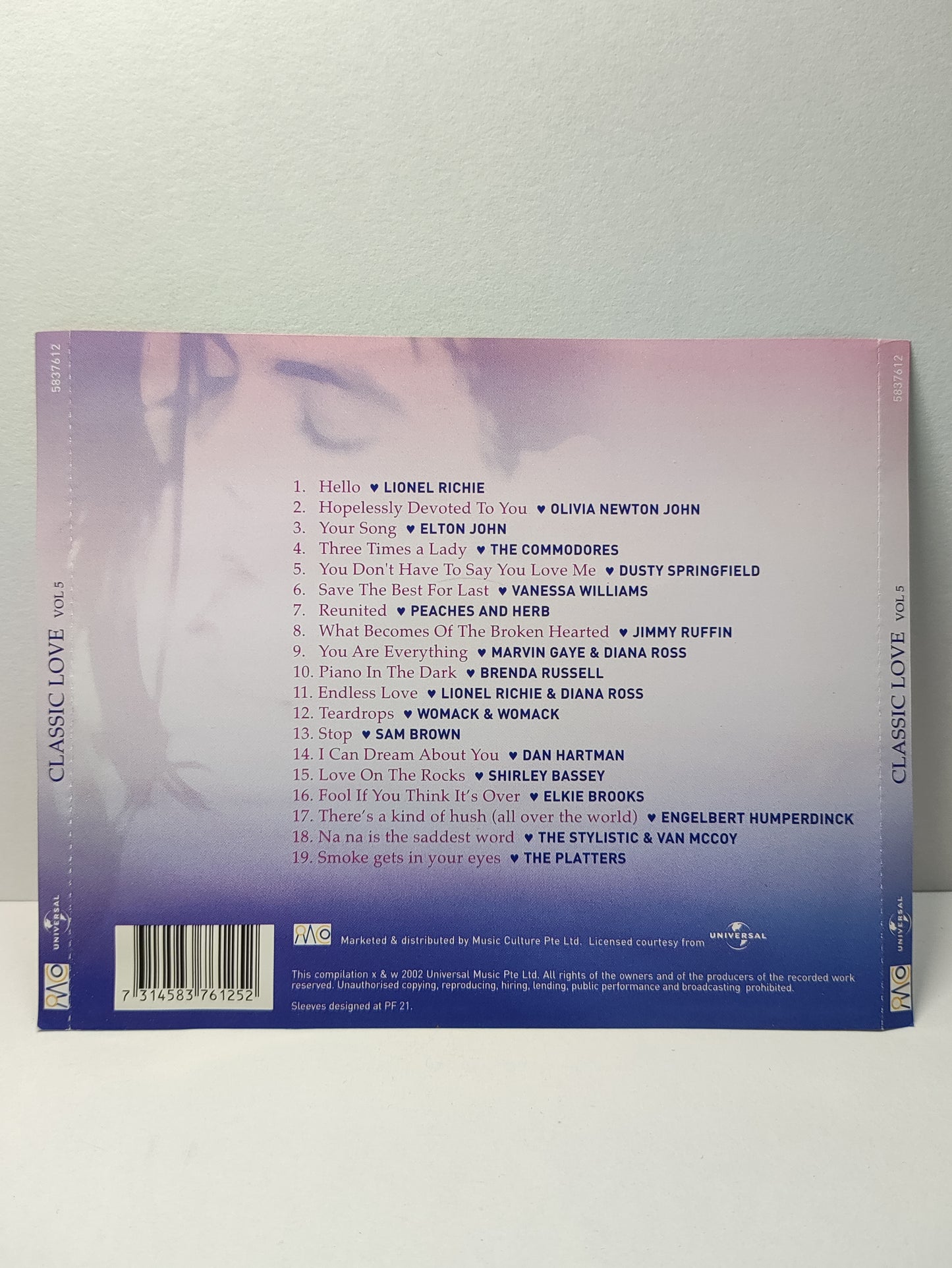AMM25 CLASSIC LOVE SONGS VOL 5 LIONEL RICHIE ELTON JOHN OLIVIA NEWTON JOHN 2002 SINGAPORE ENGLISH CD FCP089