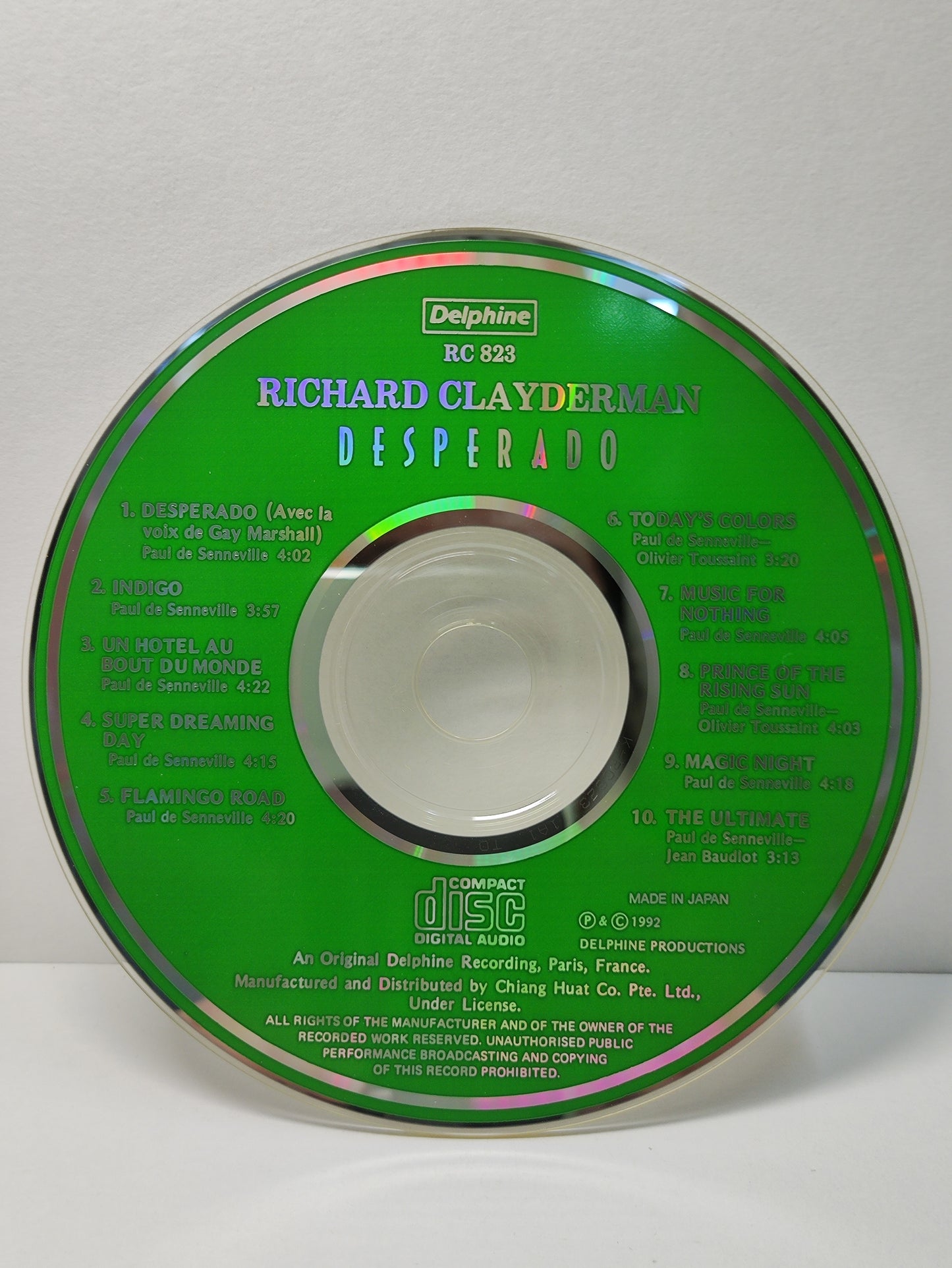 AMM25 DESPERADO RICHARD CLAYDERMAN INDIGO MUSIC FOR NOTHING 1992 SINGAPORE ENGLISH CD FCP093