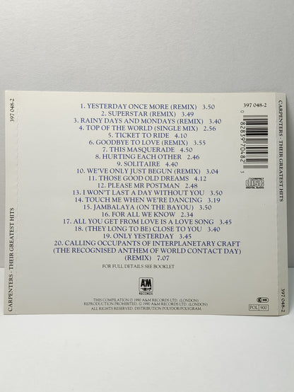 AMM25 CARPENTERS · THEIR GREATEST HITS YESTERDAY ONCE MORE SUPERSTAR ONLY YESTERDAY FRANCE ENGLISH CD FCP108