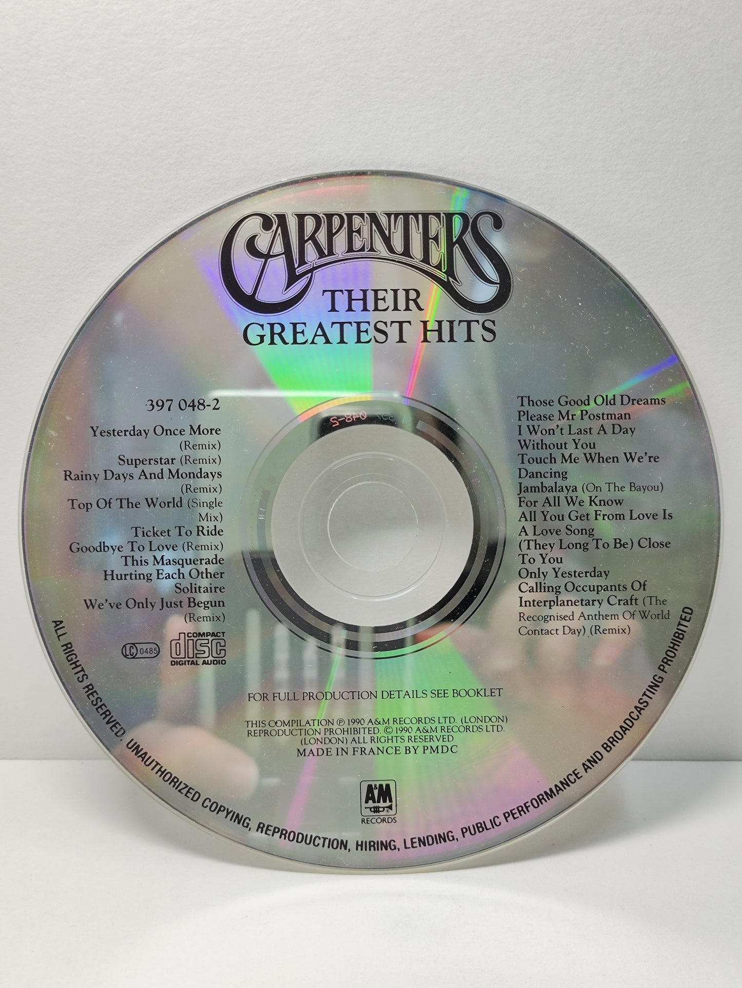 AMM25 CARPENTERS · THEIR GREATEST HITS YESTERDAY ONCE MORE SUPERSTAR ONLY YESTERDAY FRANCE ENGLISH CD FCP108