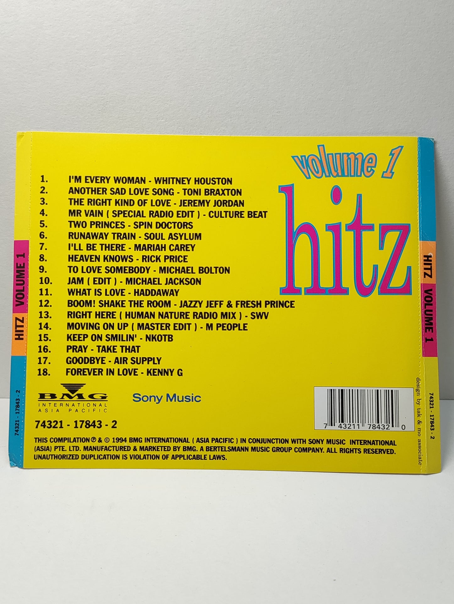 AMM25 HITZ VOLUME 1 I'M EVERY WOMAN - WHITNEY HOUSTON ANOTHER SAD LOVE SONG - TONI BRAXTON1994 SONY SINGAPORE ENGLISH CD FCP118