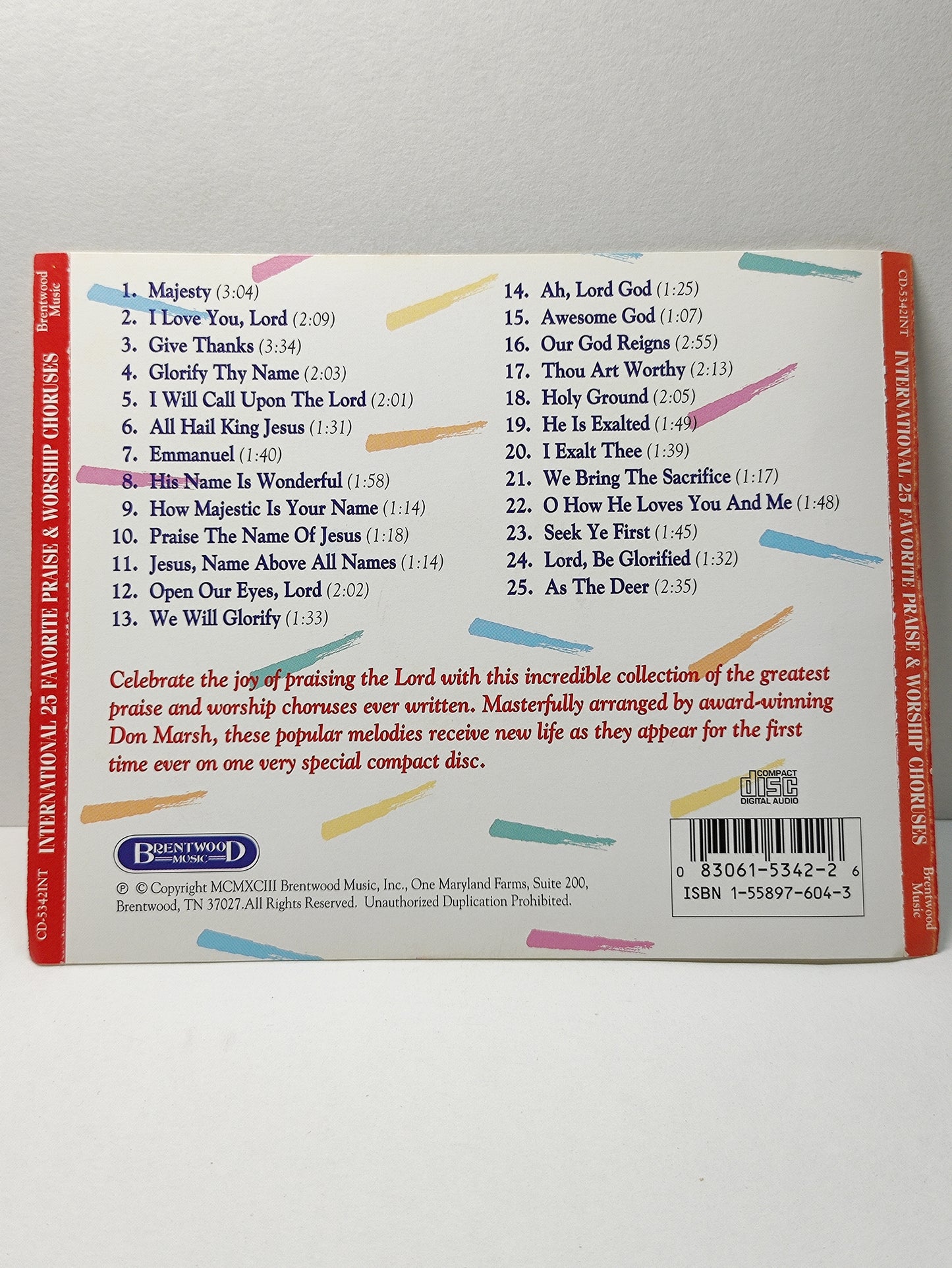 AMM25 INTERNATIONAL 25 FAVORITE PRAISE & WORSHIP CHORUSES MAJESTY GIVE THANKS USA ENGLISH CD FCP119