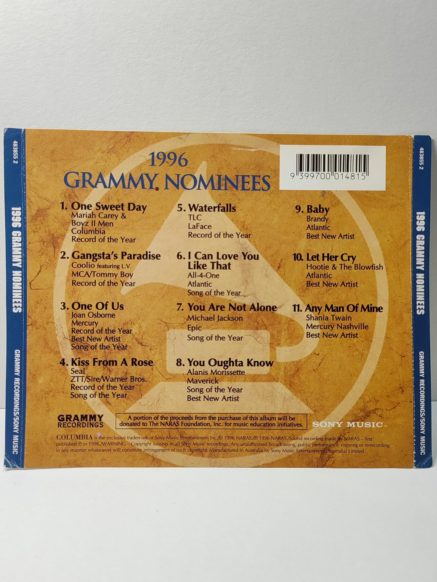 AMM25 1996 GRAMMY NOMINEES MARIAH CAREY BOYZ II MEN ALL-4-ONE MICHAEL JACKSON SONY USA ENGLISH CD FCP121