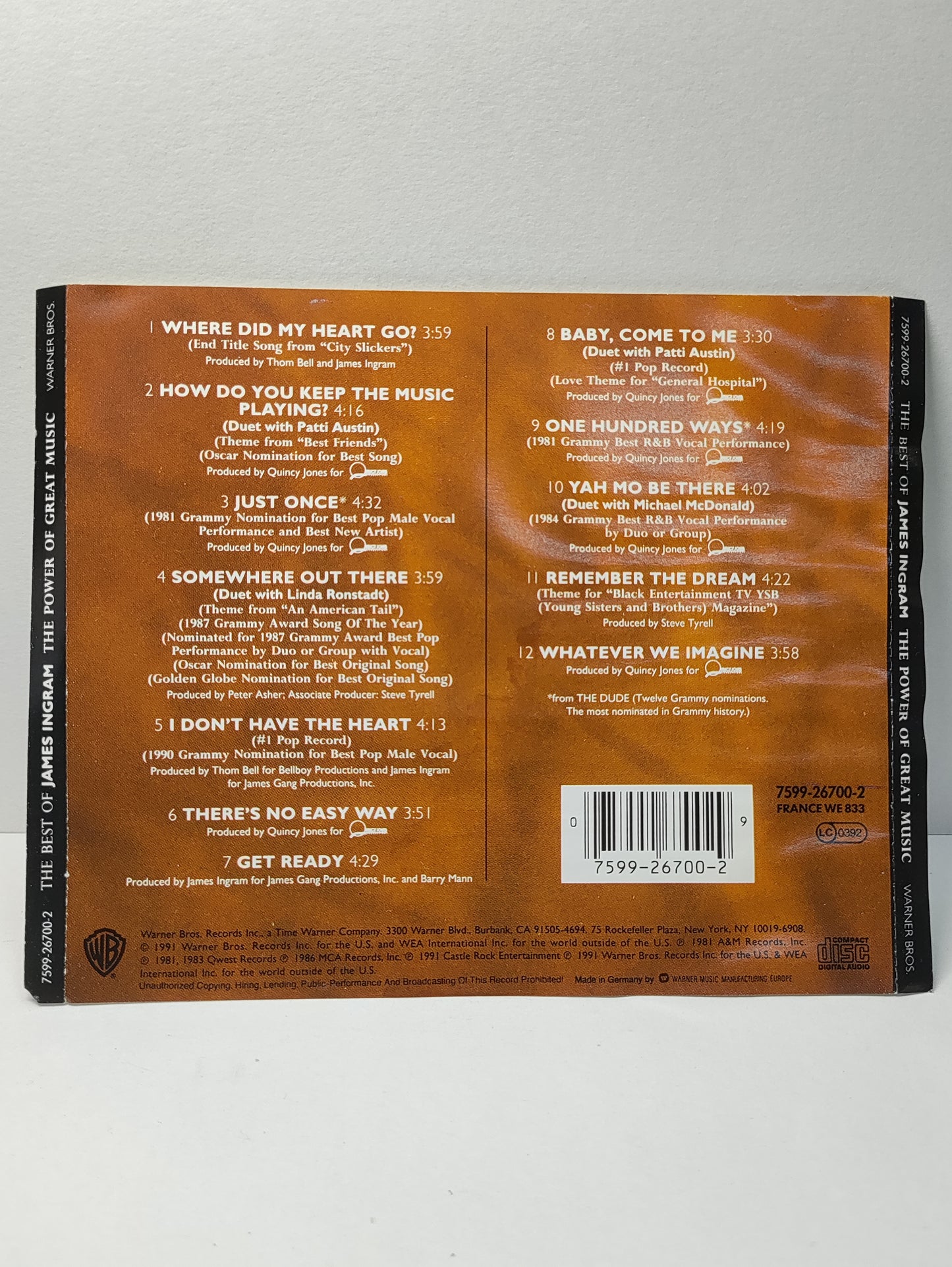 AMM25 THE BEST OF JAMES INGRAM THE POWER of GREAT MUSIC JUST ONCE BABY, COME TO ME 1991 GERMANY ENGLISH CD FCP159