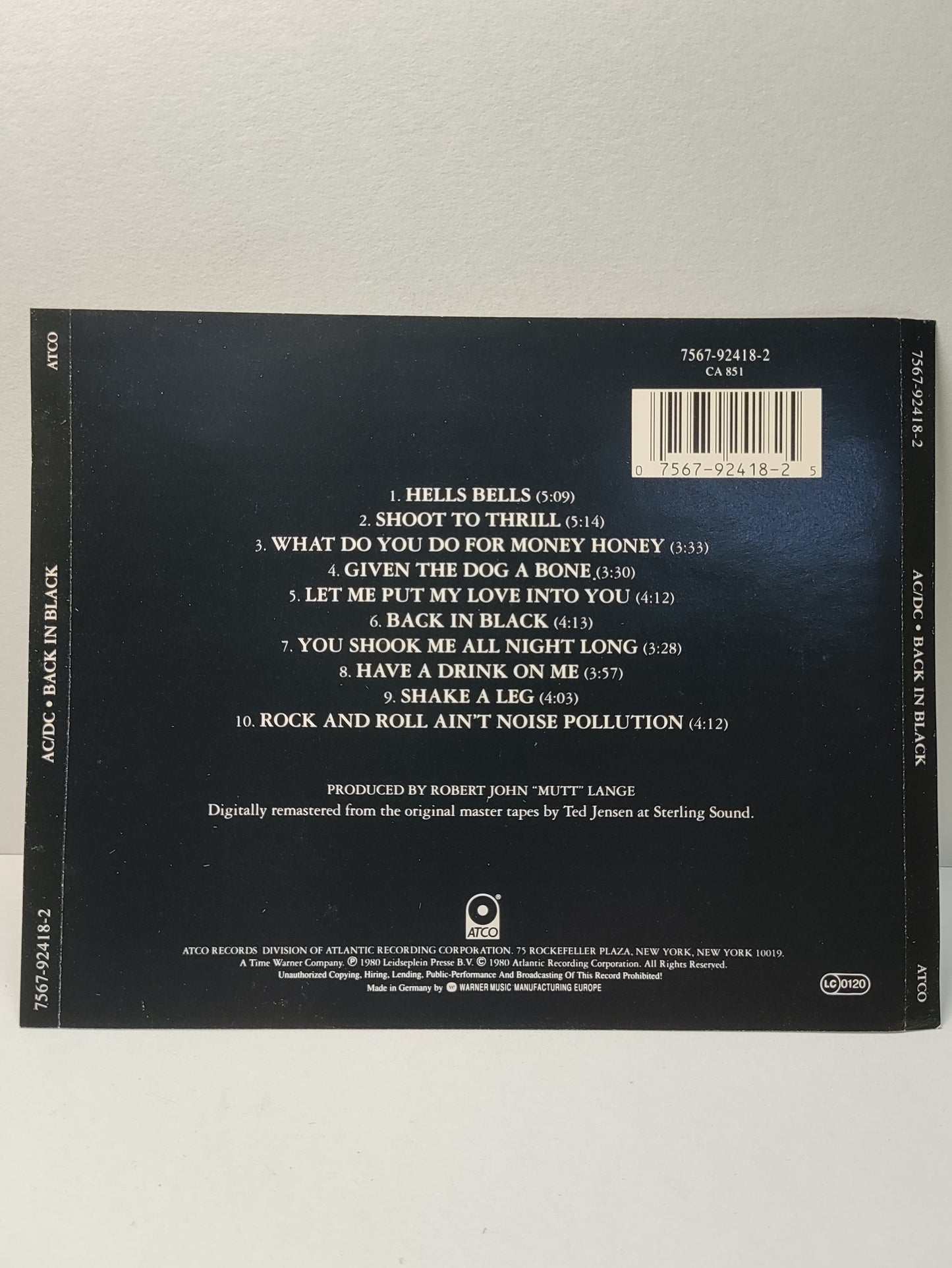 AMM25 AC/DC BACK IN BLACK HELLS BELLS SHOOT TO THRILL SHAKE A LEG 1980 GERMANY ENGLISH CD FCP166