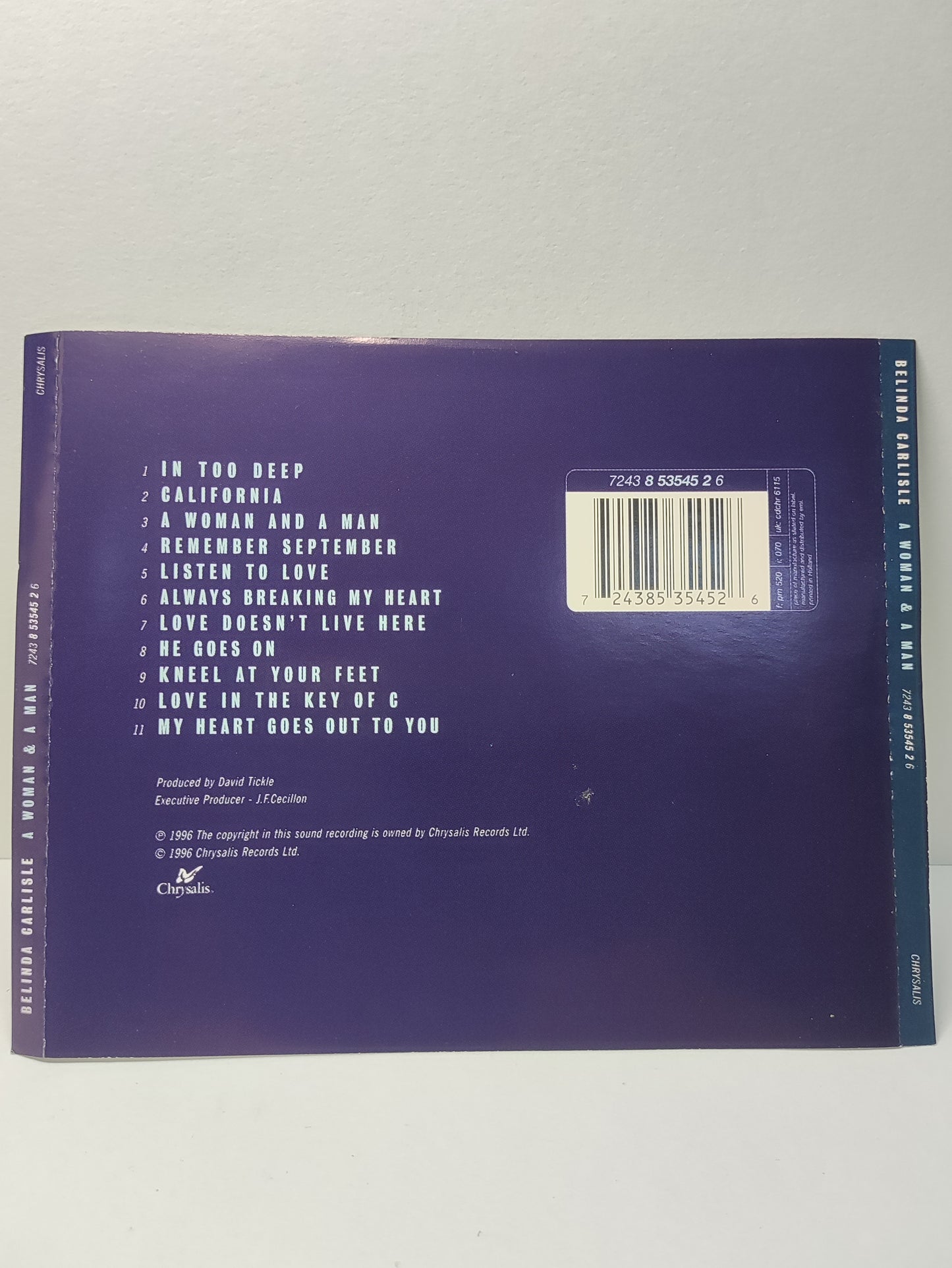 AMM25 BELINDA CARLISLE A WOMAN & A MAN IN TOO DEEP CALIFORNIA 1996 HOLLAND ENGLISH CD FCP167