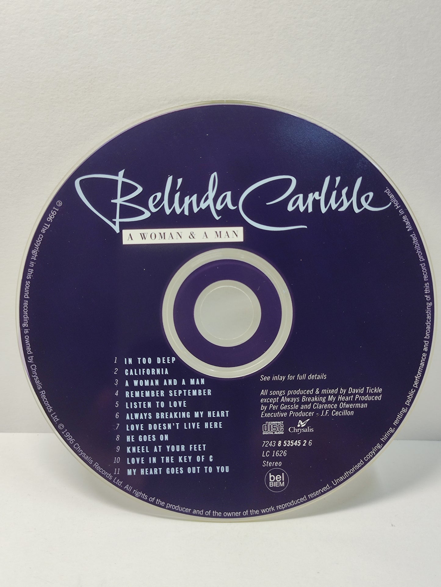 AMM25 BELINDA CARLISLE A WOMAN & A MAN IN TOO DEEP CALIFORNIA 1996 HOLLAND ENGLISH CD FCP167