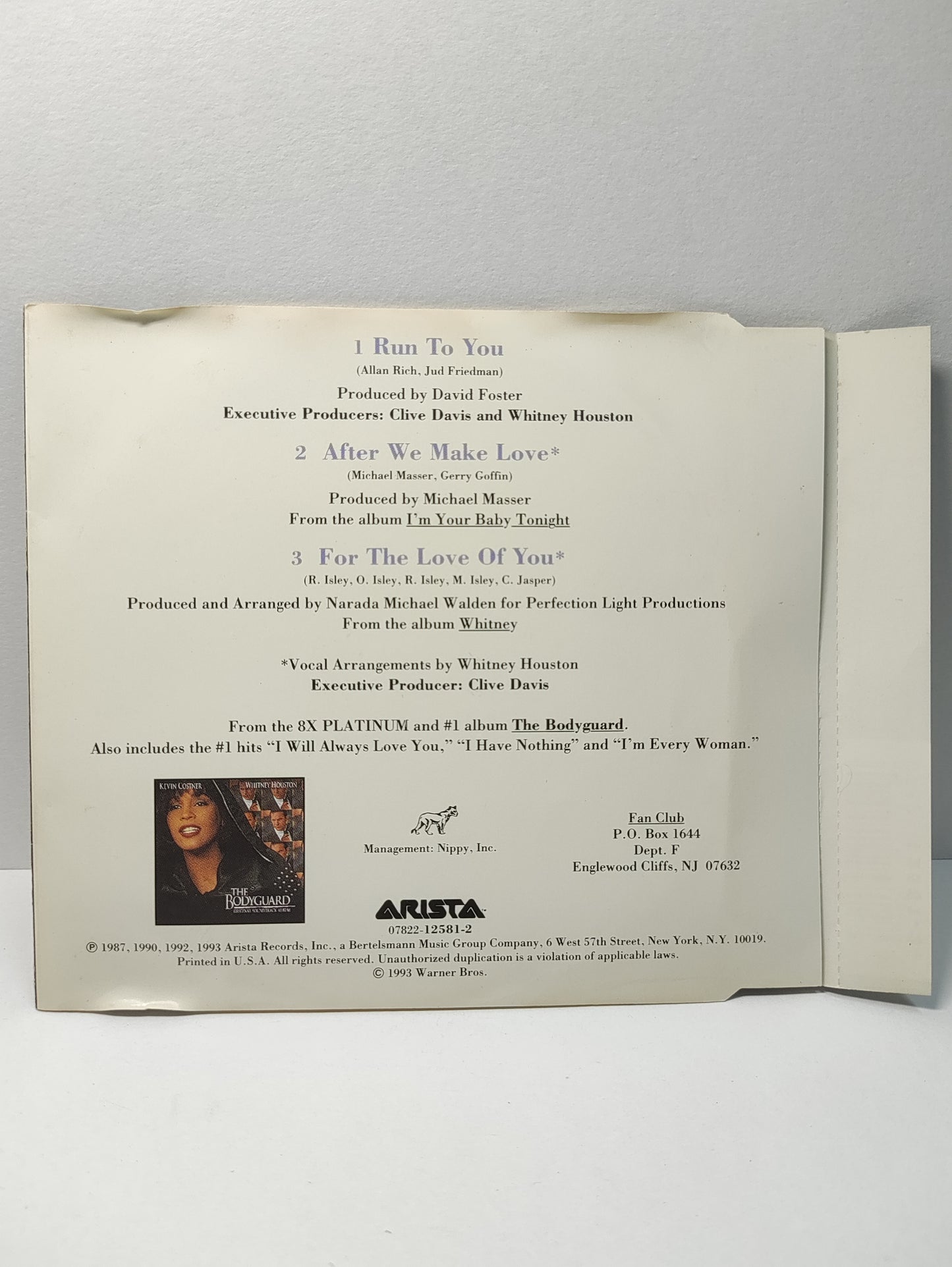 AMM25 WHITNEY HOUSTON RUN TO YOU AFTER WE MAKE LOVE 1993 USA ENGLISH CD FCP171