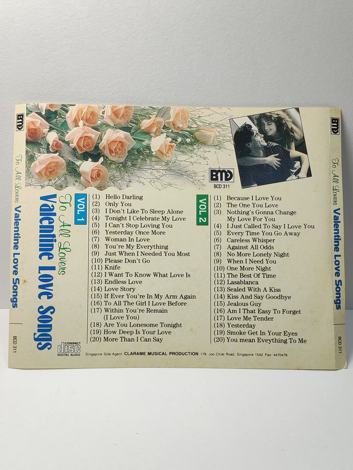 AMM25 TO ALL LOVERS VALENTINE LOVE SONGS 1 & 2 BECAUSE I LOVE YOU THE ONE YOU LOVE SINGAPORE ENGLISH 2x CD FCP176
