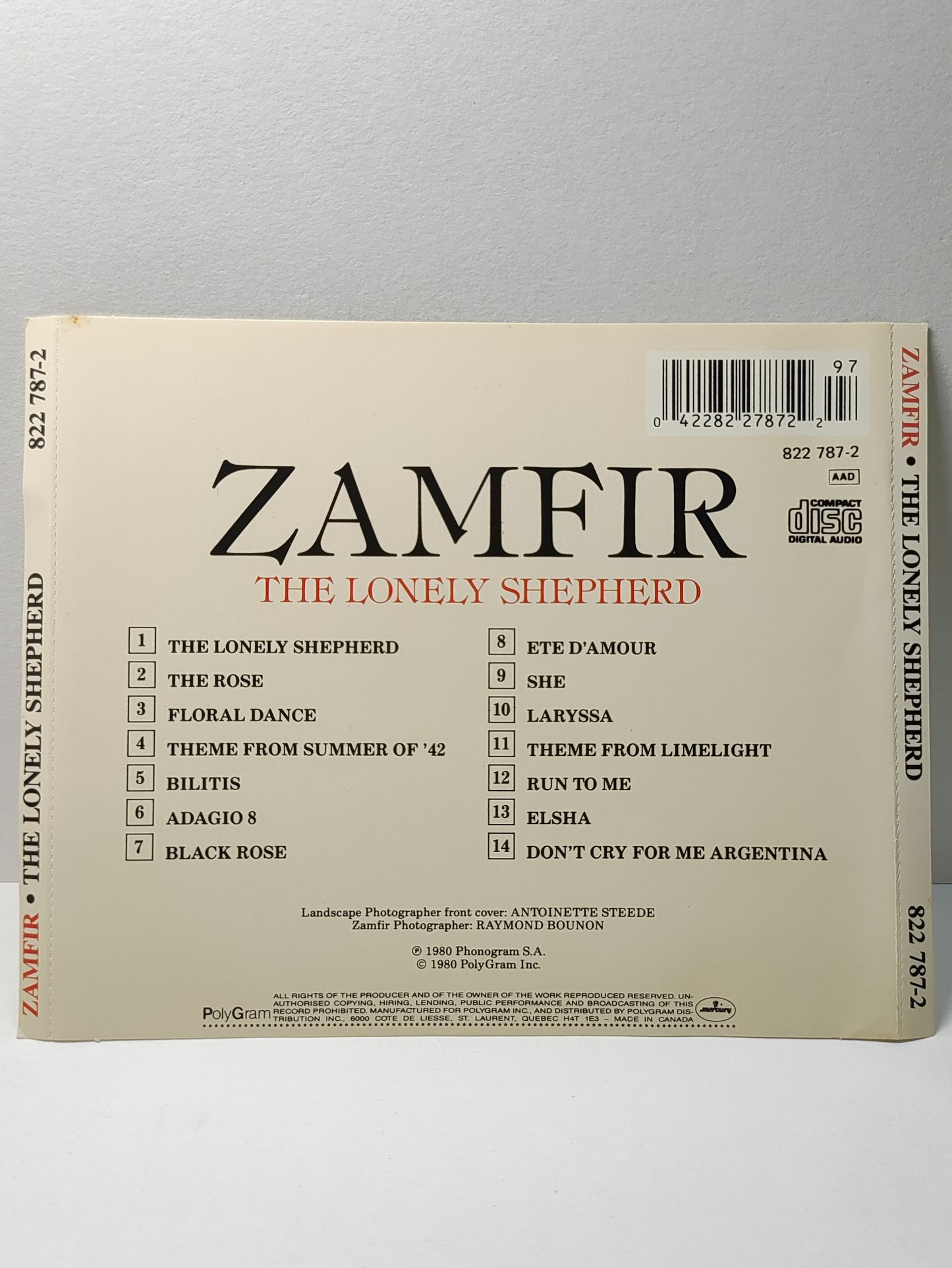 AMM25 ZAMFIR THE LONELY SHEPHERD RUN TO ME DON'T CRY FOR ME ARGENTINA 1980 CANADA ENGLISH CD FCP220