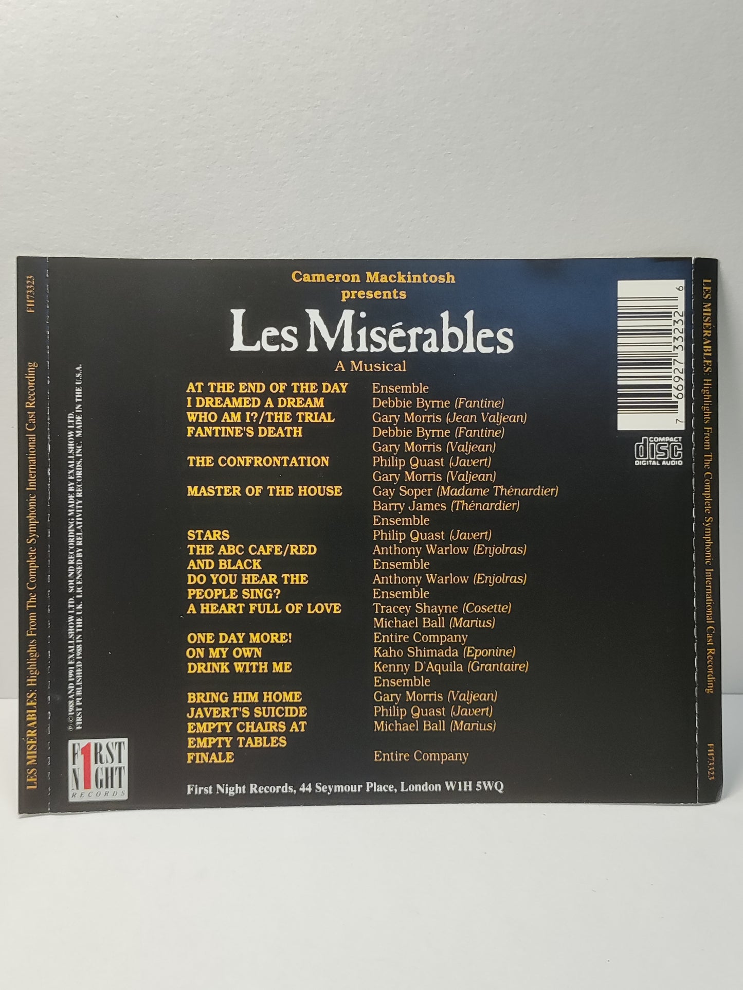 AMM25 Les Miserables Highlights From The Complete Symphonic International Cast Recording 1988 USA ENGLISH CD FCP252