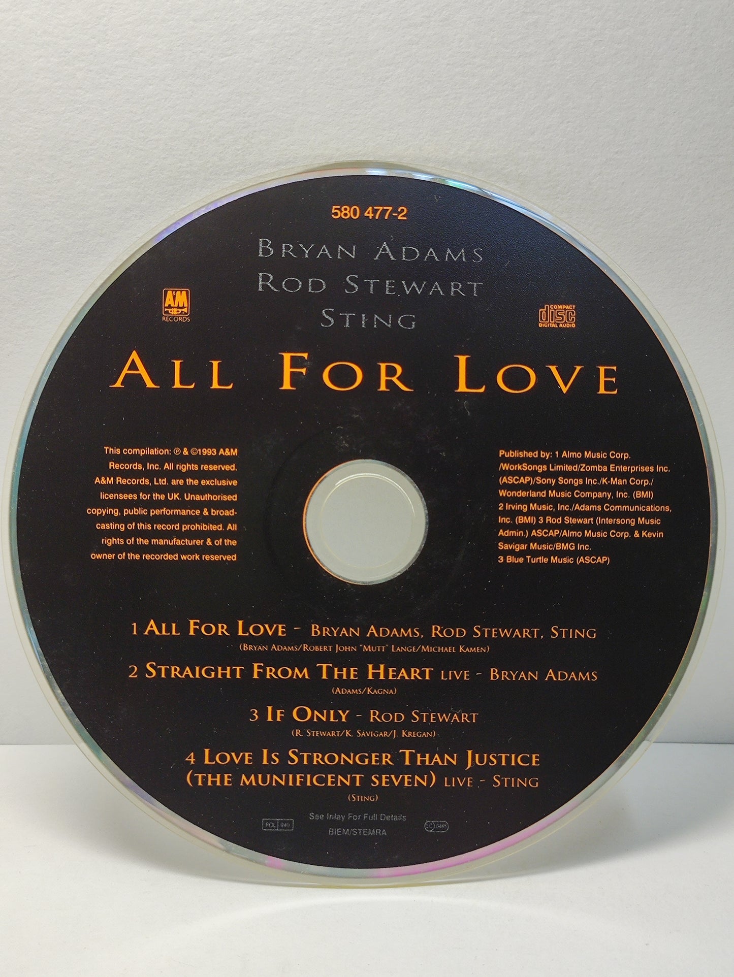 AMM25 BRYAN ADAMS, ROD STEWART, STING ALL FOR LOVE THE THREE MUSKETEERS 1993 USA ENGLISH CD FCP263