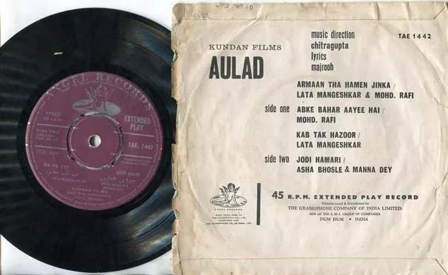 India Bollywood Hindi OST 1968 Aulad Chitragupta EMI Angel 7" EP IBEP222