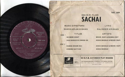 India Bollywood Hindi OST Sachai 1969 Shankar Jaikishan EMI Angel 7" EP IBEP228